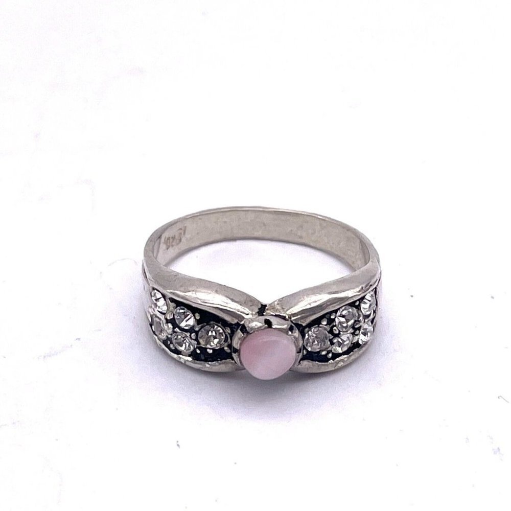 925 Sterling Silver Rhinestone Gemstone Ring Size 7